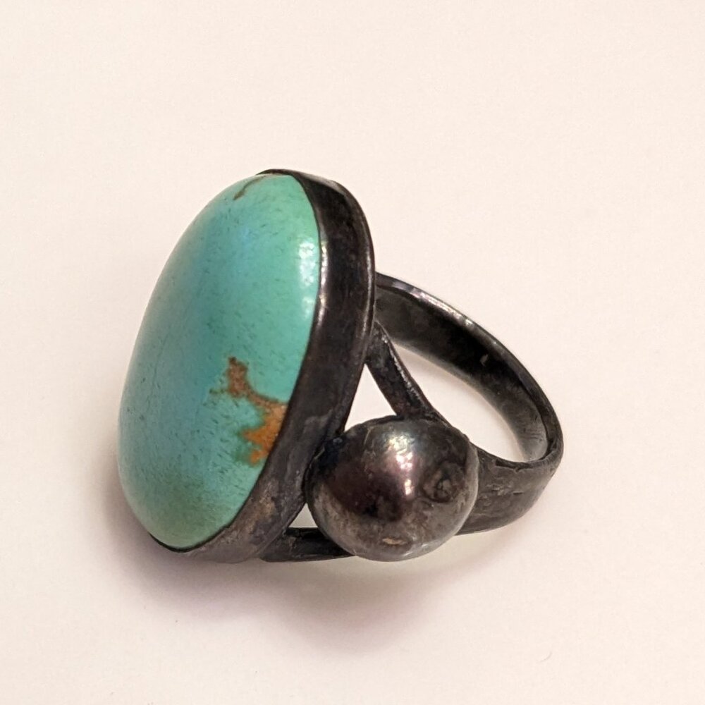 Handmade Turquoise Ring Vintage Sterling and Turquoise - Picture 4 of 7
